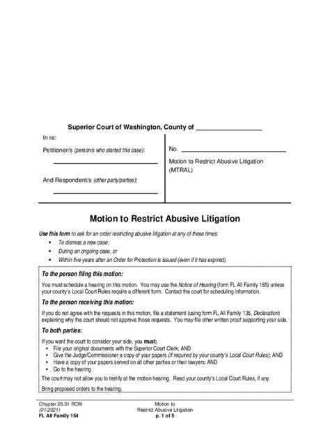 When a separate <b>motion to restrict abusive litigation</b> is filed pursuant to RCW 26. . Motion to restrict abusive litigation